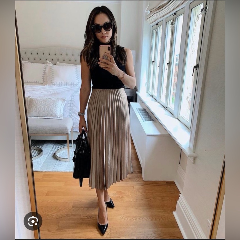 Zara Champagne Pleated Midi Skirt